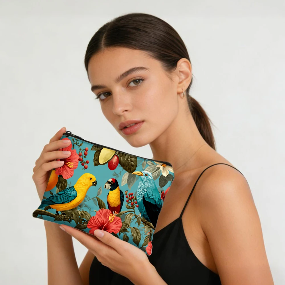 Tropical Birds And Flowers Pattern Makeup Bags for Girls Cosmetic Pouch Toiletry Bag Pencil Case Travel Storage