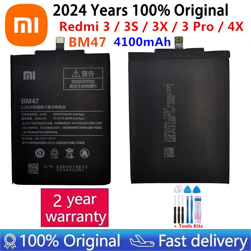 

BM47 Full Capacity Battery for Xiaomi Redmi, 100% Original Battery, 4100mAh, 3S, 3X, Xiaomi Mi Hongmi, Redmi 4x, 4x, New, 2024