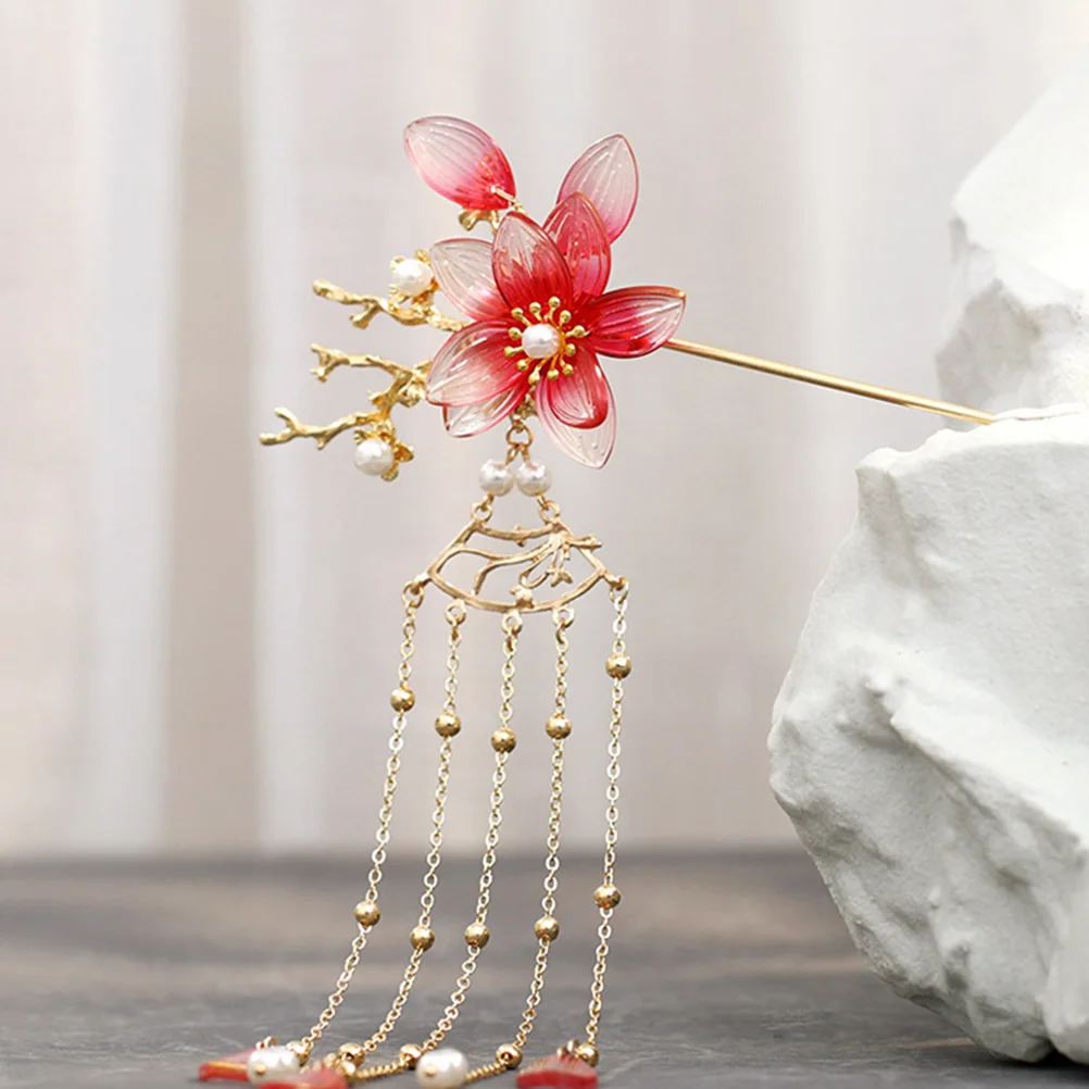 

1pc Tassel Hair Stick Imitation Jade Flower Vintage Hair Chopstick Retro Chignon Accessories Alloy Handicraft For Women Party