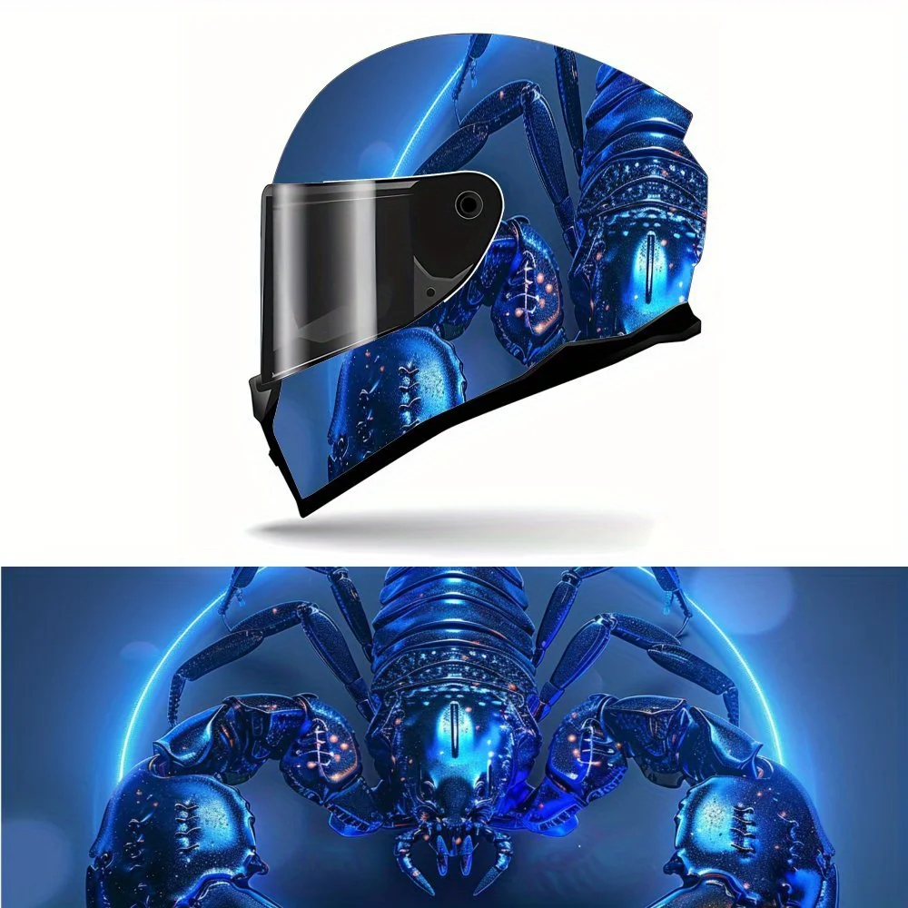 

Futuristic Blue Scorpion Print Full Helmet Wrap Sticker Motorcycle Helmet Racing Graphic Decal Vinyl Wrap Helmet Decorative Stic