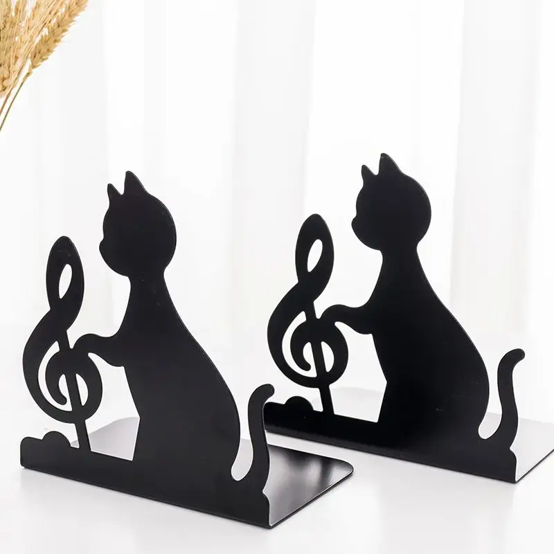 1 Pair Creative Metal Cat Bookends Book Holder Black Decorative Desk Art Book Stand Support Home Office Book Stopper Organizers