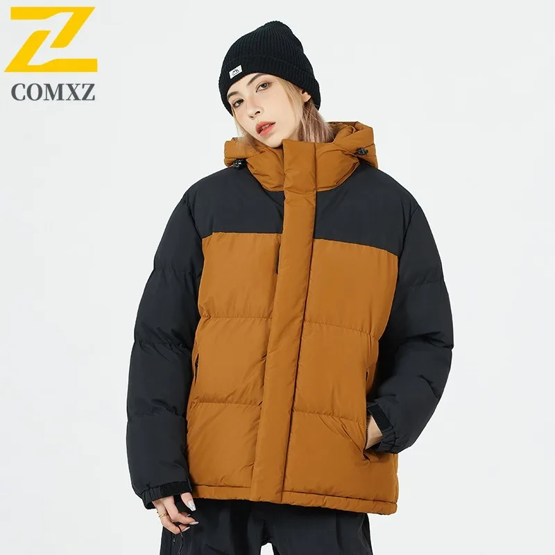 COMXZ 2025 رجل إمرأة كتلة اللون سترة منفوخة شتاء دافئ عصري زوجين معطف الترفيه الرياضة في الهواء الطلق سترة واقية خفيفة الوزن
