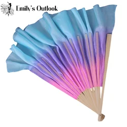 One Pair Round Circle Fan 41cm Hand Dye 100% Real Silk Chinese Folk National Dance Fan Veil jasmine Short For Adults Children