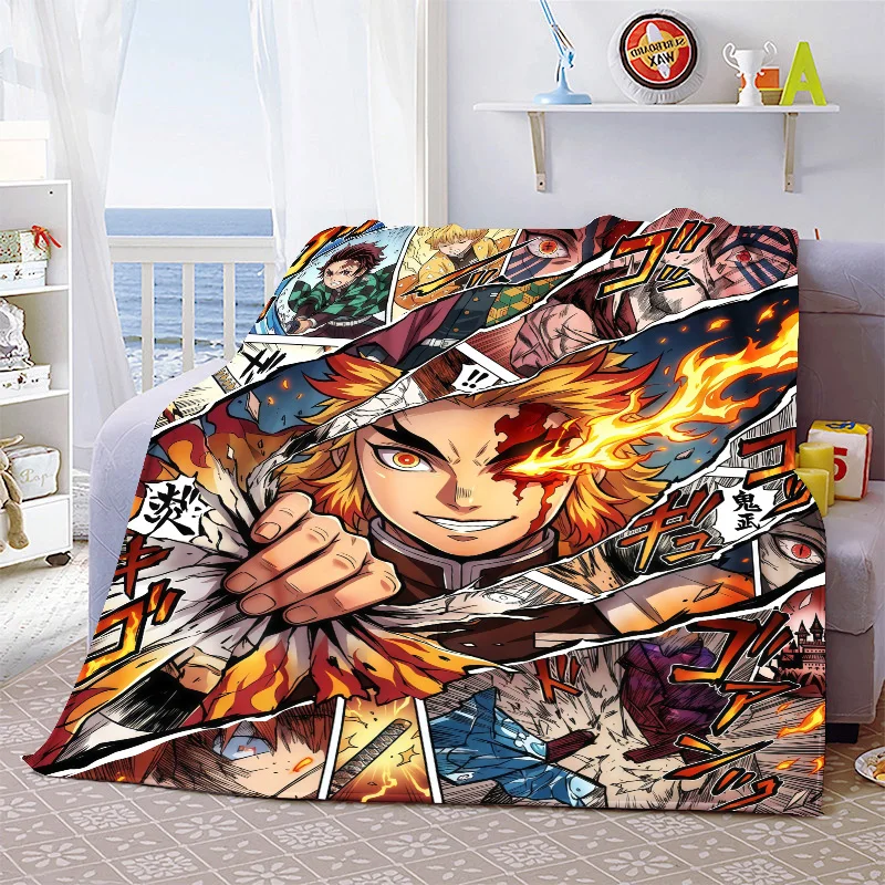 Demon Slayer Flannel Blanket Soft Warm Plush Lightweight Throw for Couch Sofa Bed Cozy Travel Winter Home Decor -QJY