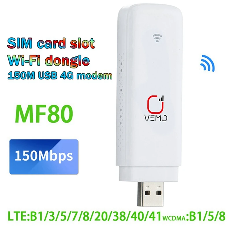 

1 Piece MF80 USB WIFI Modem Router 150Mbps With SIM Card Slot 4G Car Portable USB Wifi Router USB Dongle Support 16 Users