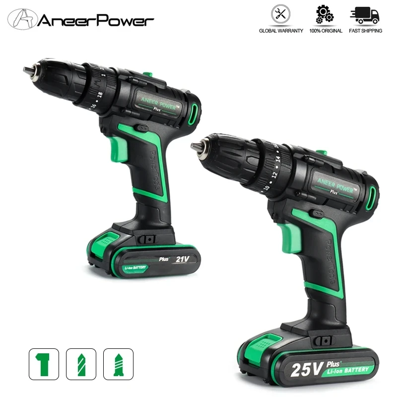 25V 21V Wireless Hand Electric Drill Impact Cordless Lithium Battery Screwdriver For Decorating House Drilling Screws Power Tool