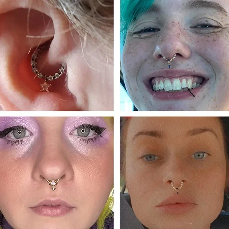 1PCS Moon Planet Septum Hoop Clicker Dangle Nose Ring Star Helix Hoop Earring Cartilage Jewelry Nose Ring Hoop Septum Piercing
