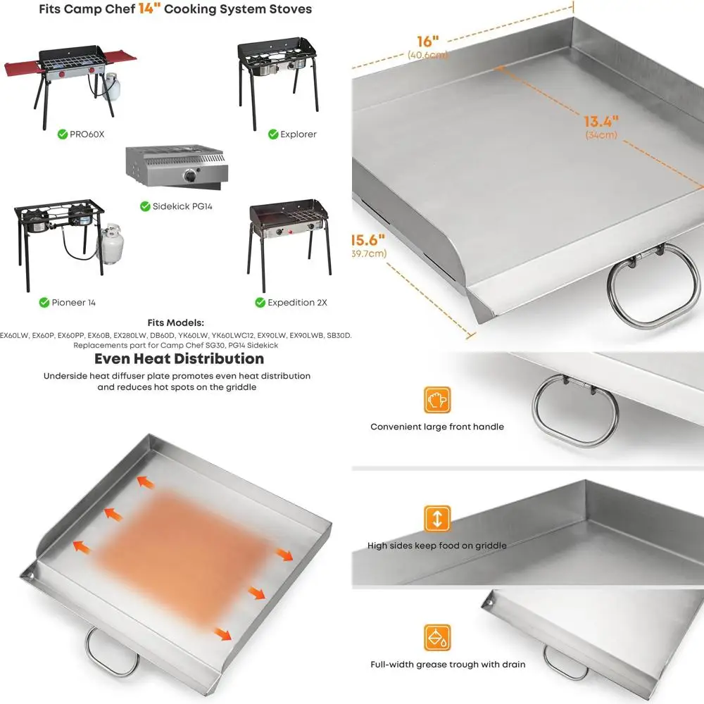 

Stainless Steel 1-Burner Griddle for Camp Chef Pro 60x, Expedition 2X, Pioneer 14, Yukon, Explorer, Outdoorsman Stove, Replaceme