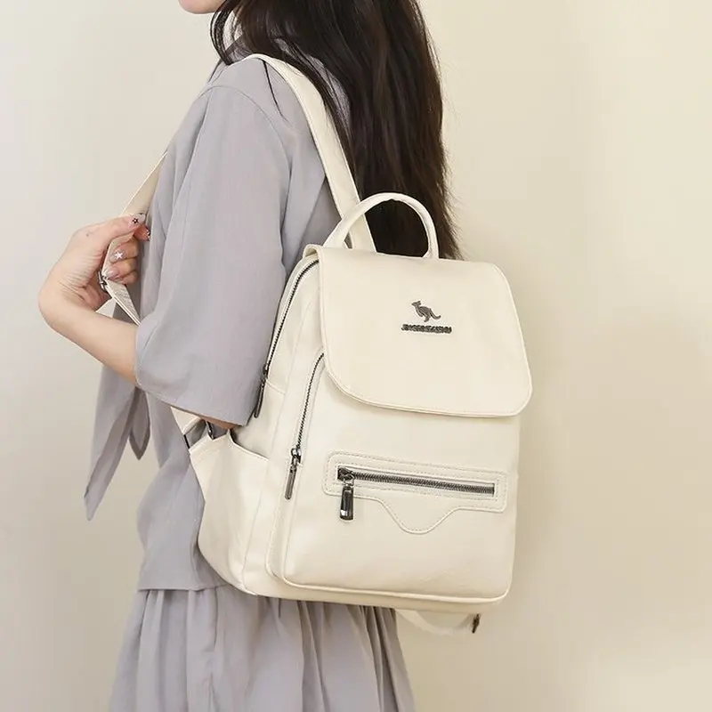 Fashion High-capacity Brand Backpack for Lady New Solid Color PU Leather Student School Bag Leisure Travel Women’s Shoulder Bags