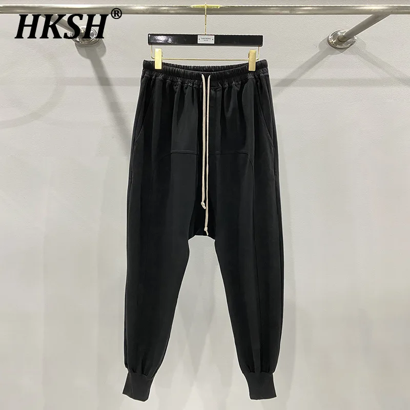 

HKSH Spring Autumn New Men's Tide Punk Cotton Dark Sweatpants Strap Pockets Spliced Dropped Pants Chic Streetwear Niche HK2038