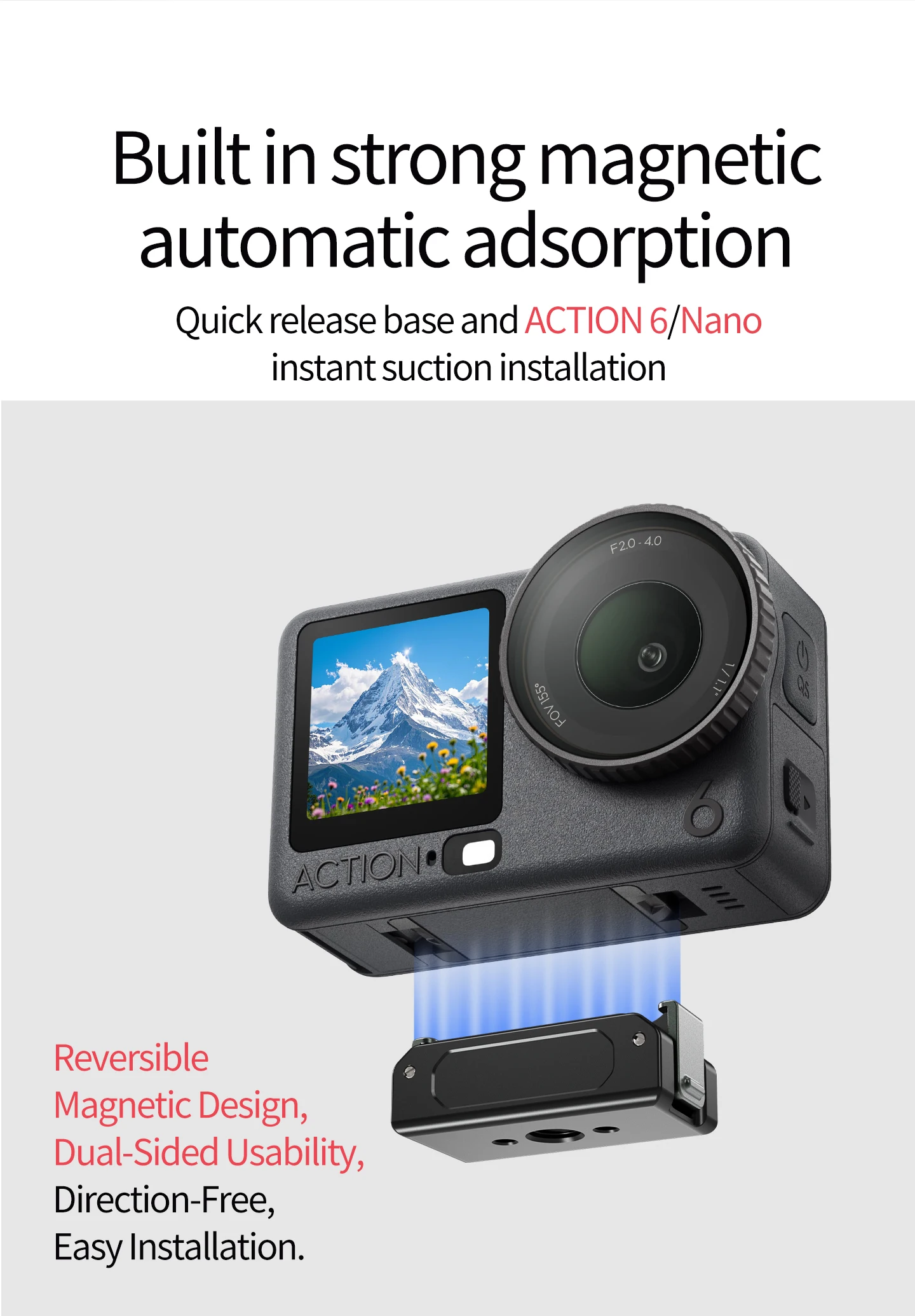 360 drehbarer Stativadapter, magnetische Halterung für DJI Osmo Nano Action 6, Kamera, POV, Vlog, Selfie-Stick, Helm, Schnellwechselhalterung – Detail 4