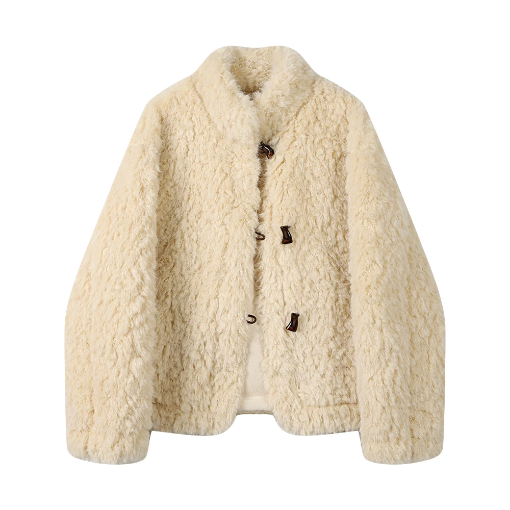 CIVICERA Design unico Fce Foderato ort Jaet Donna Autunno Inverno Sle Piccola dimensione Pelliccia di agnello Chiusura superiore con bottoni Lungo Sve