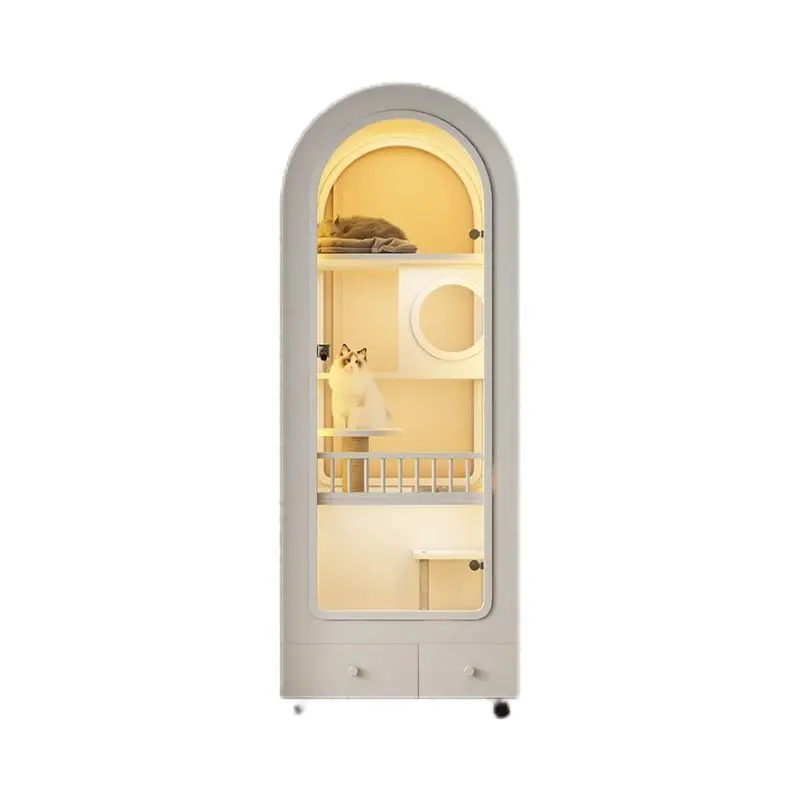 

French arched style cat villa solid wood cat cabinet with toilet integrated household indoor does not occupy an area