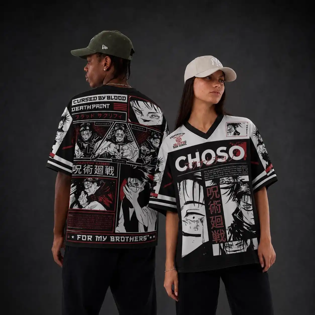 New Arrivals Popular Anime Jujutsu Kaisen Panel Print V-Neck Tee Unisex Short Sleeve Jersey Streetwear For Casual Daily Party