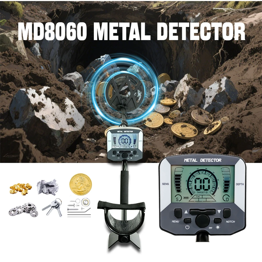 

New MD8060 Metal Detector for Treasure Hunting Underground Gold Coin Detection Waterproof Adjustable Sensitivity LCD Display