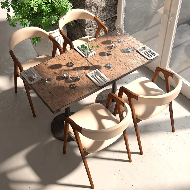 #Customized Dining Chairs Nordic Solid Wood Armrest Simple Restaurant Dining Chair