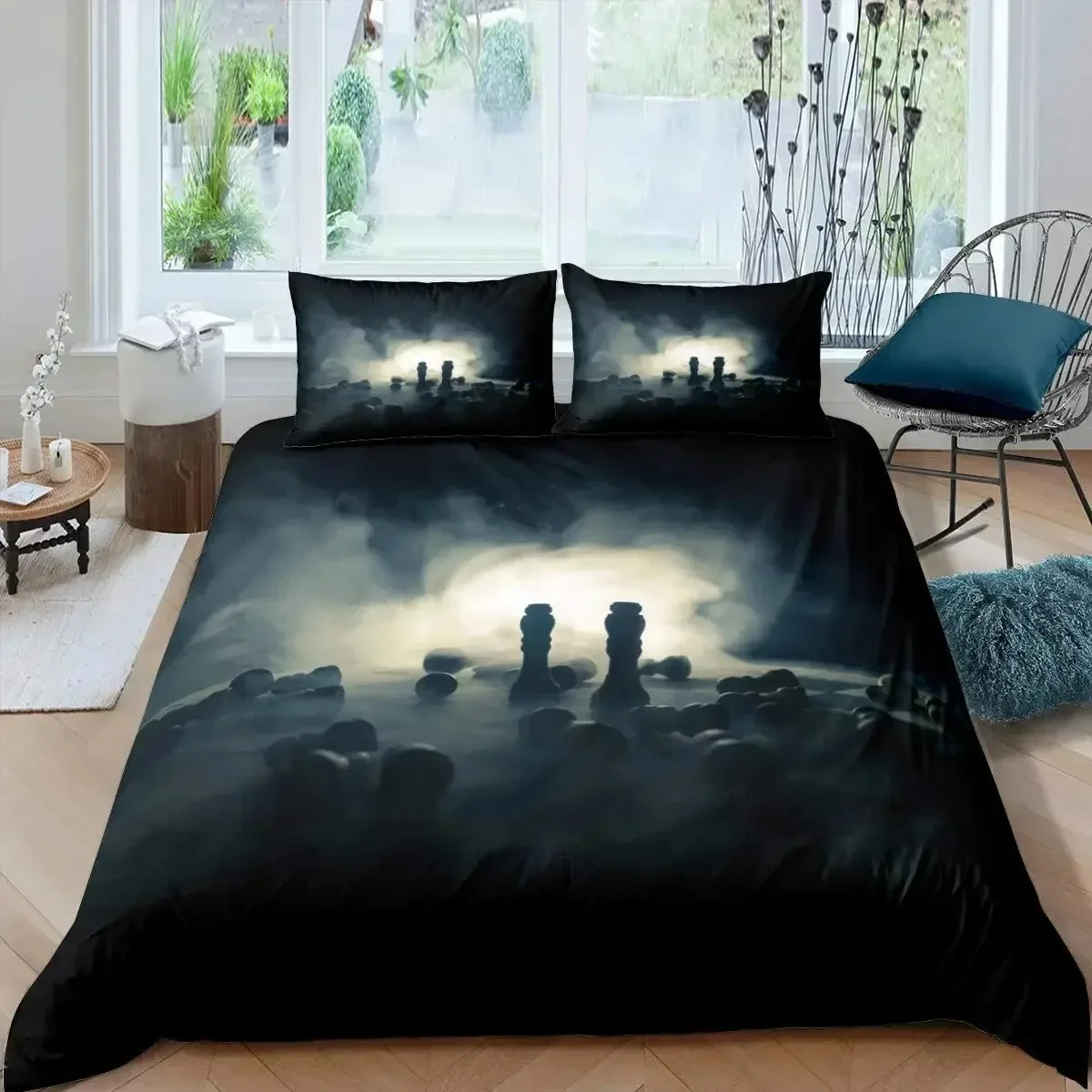 International Chess Duvet Cover Set Queen Size Chess Lovers Bedding Set For Kids Adults Microfiber Black Base Quilt Cover