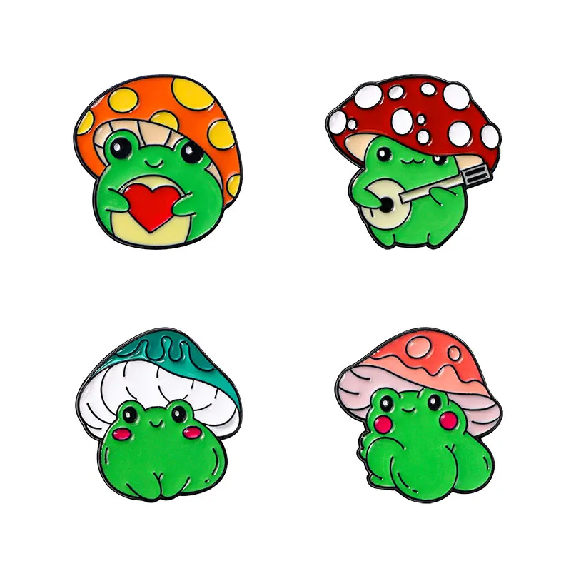 

4Pcs/Set Cartoon Cute Mushroom Frog Series Pins Colorful Show Love Frog Enamel Brooches For Bag Backpack Jewelry