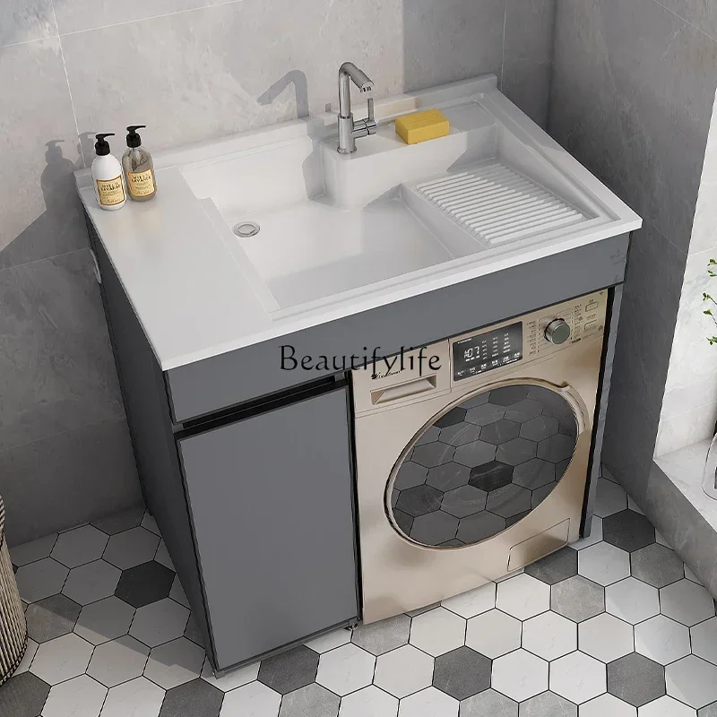 Balcony Drum Washing Machine Companion Cabinet Integrated Inter-Platform Basin Overall Bathroom Cabinet Alumimum Corner Cutting