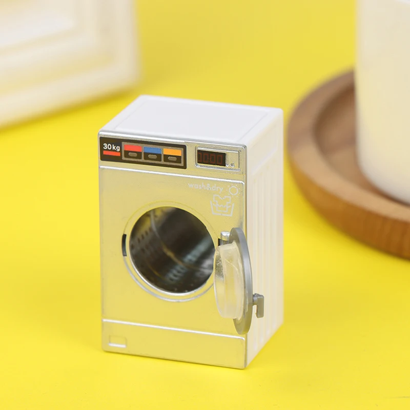 1:12 Dollhouse Miniatuur Wasmachine Drum Washer Huishoudapparaat Wasserij Model Poppenhuis Meubels Decor Speelgoed