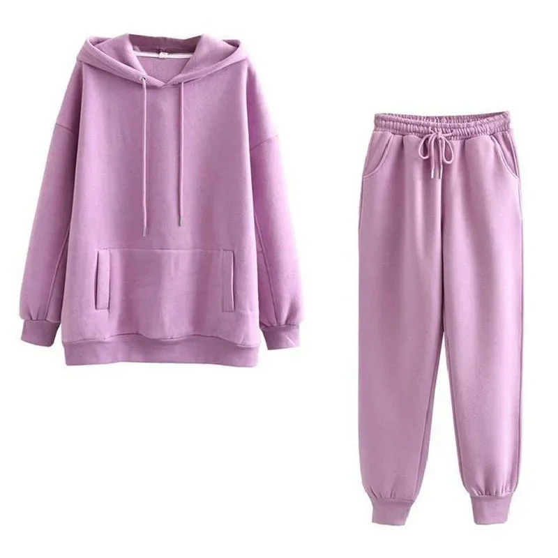 Autumn Winter Women Clothing Sets Hoodies+Pants Two Pieces Suits Solid Color Female Fleece Warm Outfits Lady Casual Tracksuits