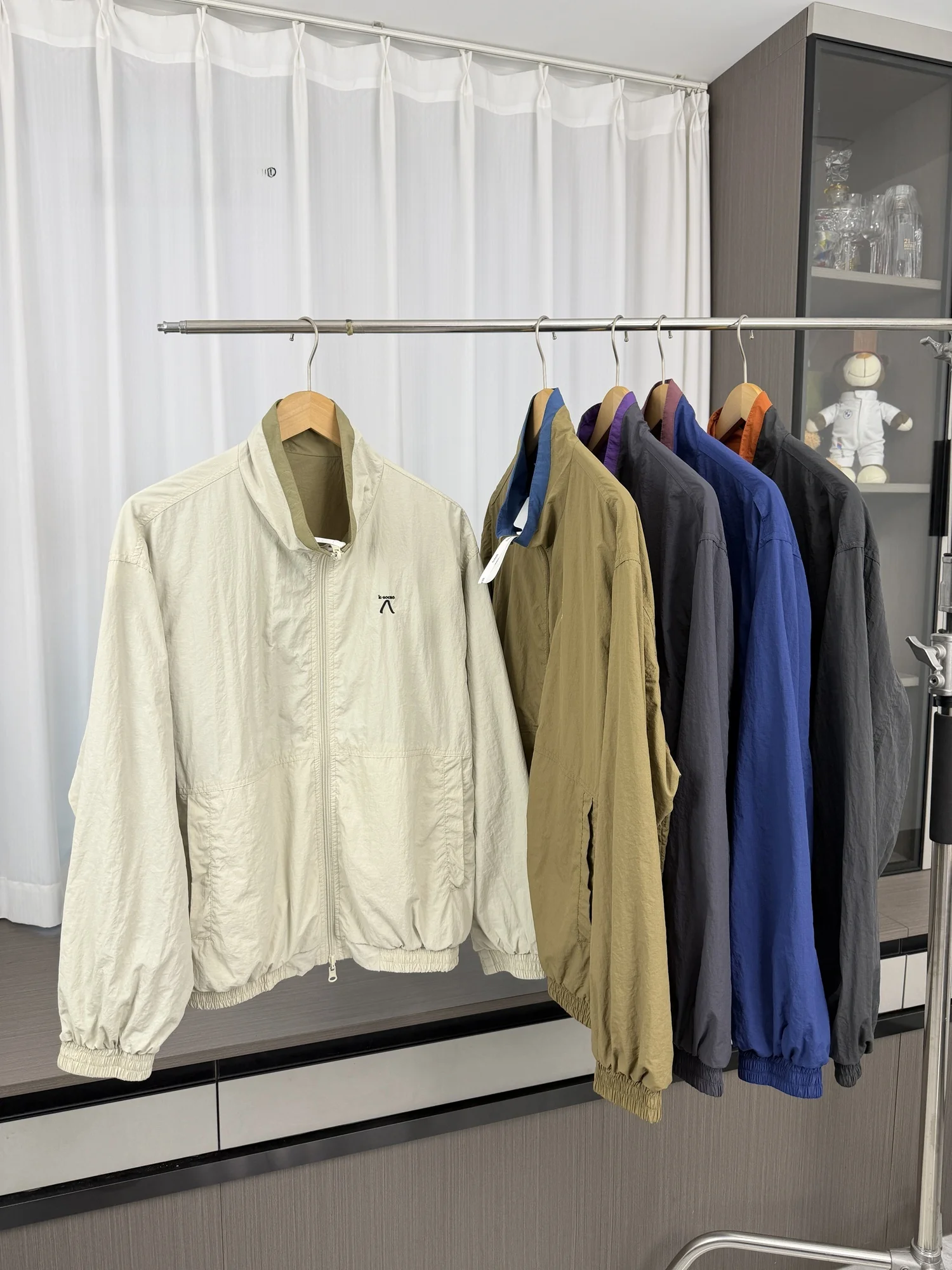 

Double-Sided Outdoor Casual Jacket Men's Loose Fit Spring Summer Versatile Color Block Zipper Closure Stand Collar Long Sleeve