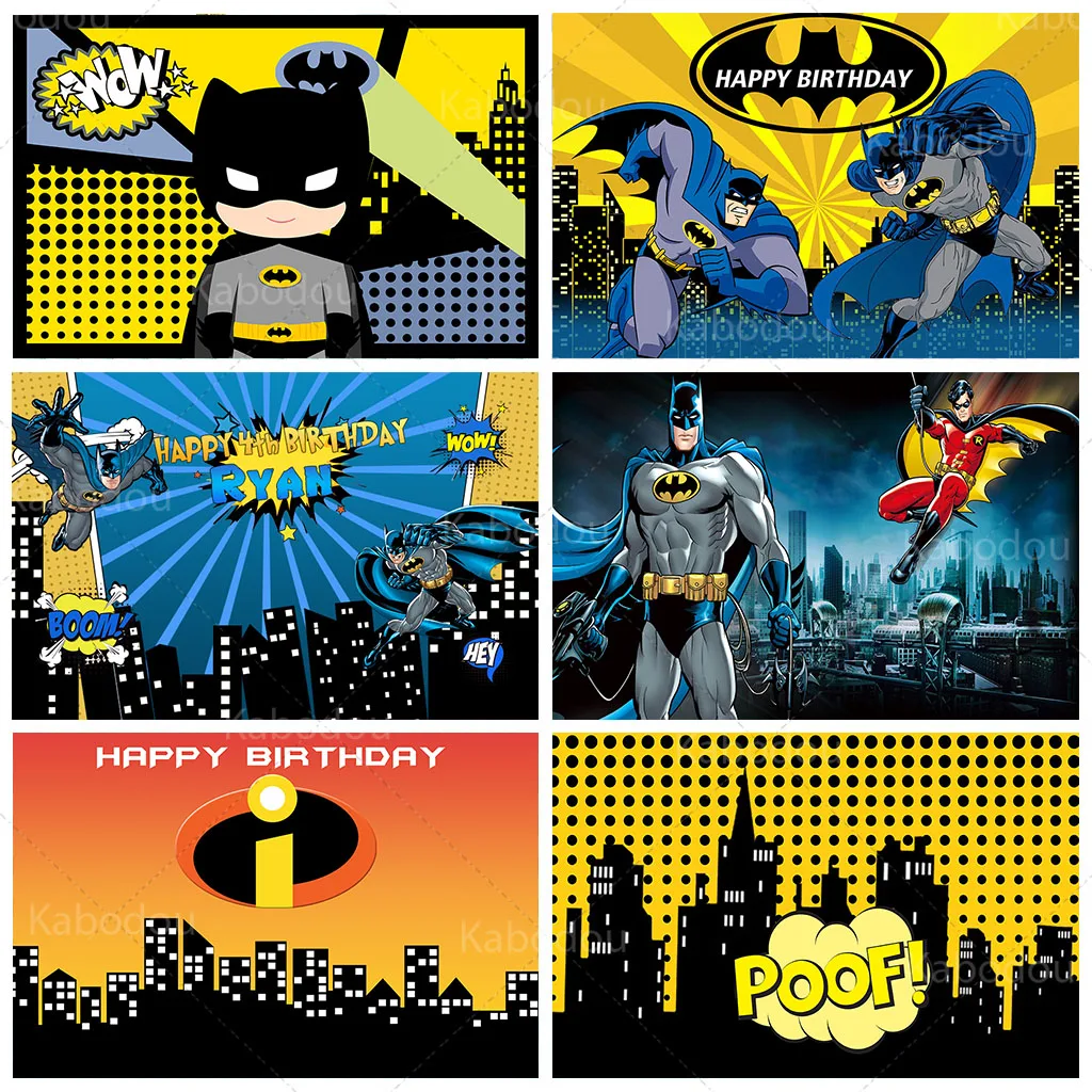 HEROCROSS Batman Backdrop Boys Kids Birthday Party Decoration Banner Cartoon City ​​Building Photography Background Props