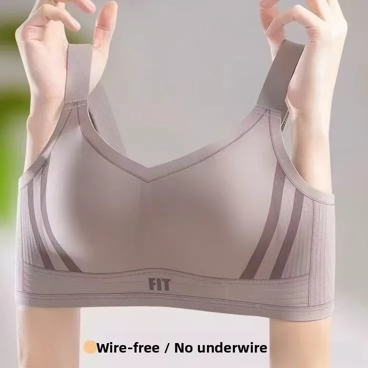KUCLUT Fabric Wireless Sports Bra Anti-Bulge Rabbit Ear Design Gravity-Defying Small Chest Illusion Full Cup Nylon Lingerie