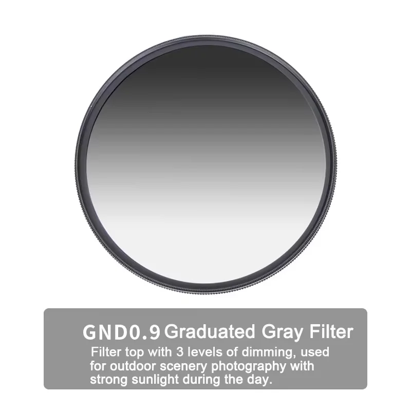 Lightdow Lens Filter GND 0.9 Neutral Density Graduated Gray for Canon Sony Nikon Fuji Camera Lens 49mm 52 55 58 62 67 72 77 82mm