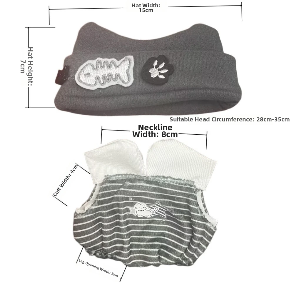 10/20cm Cotton Doll Clothes Set Punk Style No Attribute Doll Replacement Clothes Black And White Punk Cat Costume