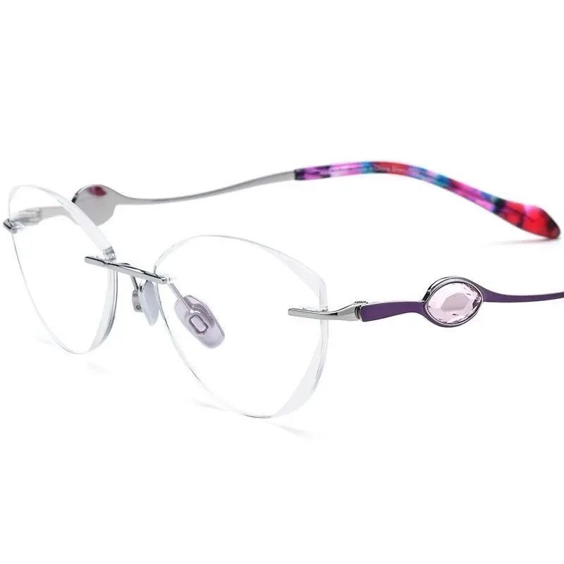 

Diamond trimmed women's frameless diamond-set B titanium pure titanium glasses frame women's luxury titanium wire can