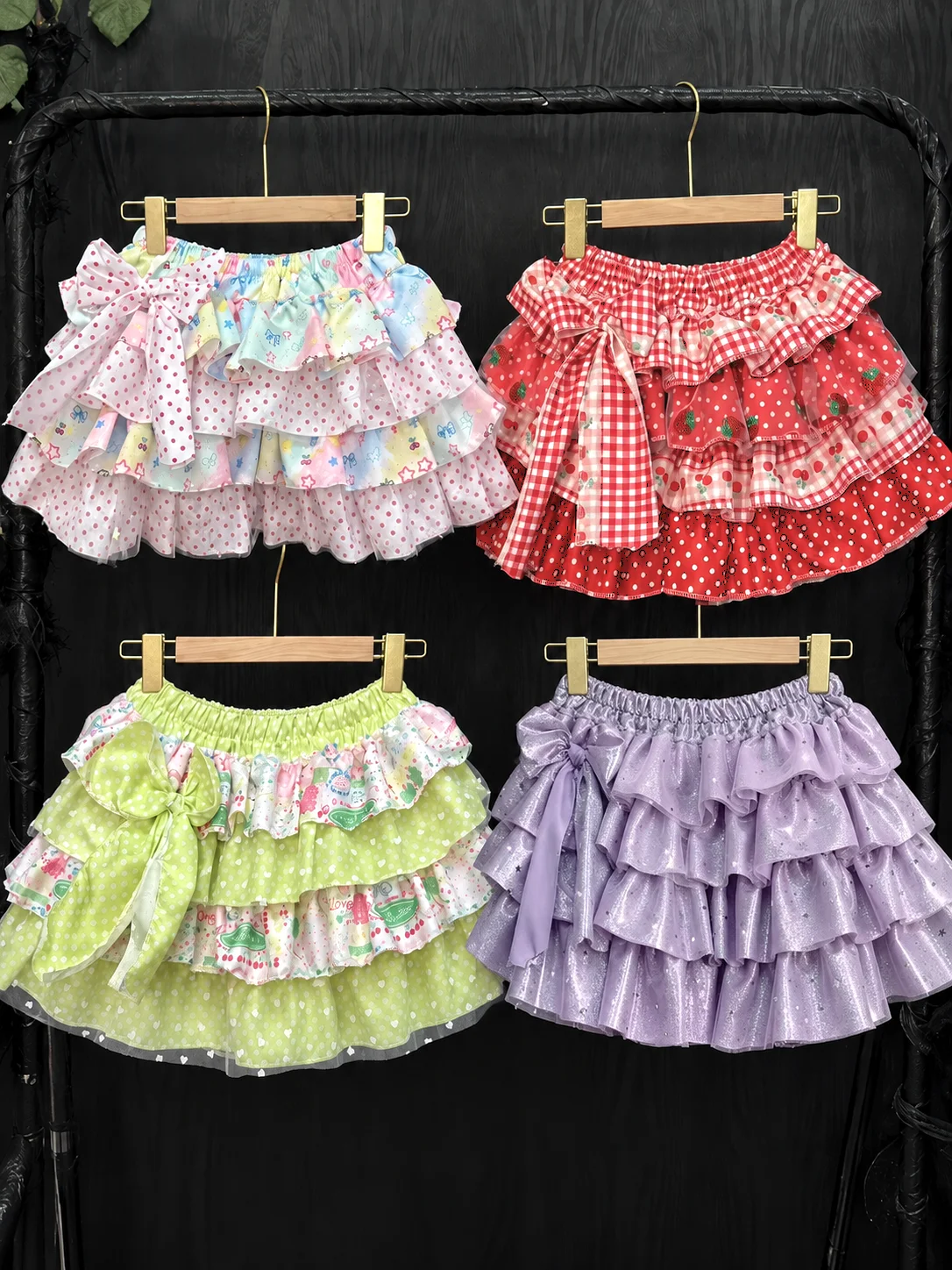Sommerlicher süßer Prinzessinnen-Minirock für Damen – Hot Girl Subkultur Lila Kurzrock Y2K Harajuku Mode Schleifen-Puffy-Tortenrock