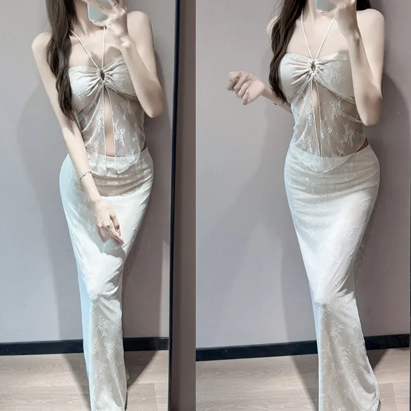 Impresionante traje de baño de cola de sirena de encaje, conjunto de Bikini Sexy para mujer, falda larga de hadas, vacaciones en la playa, puro deseo hermoso