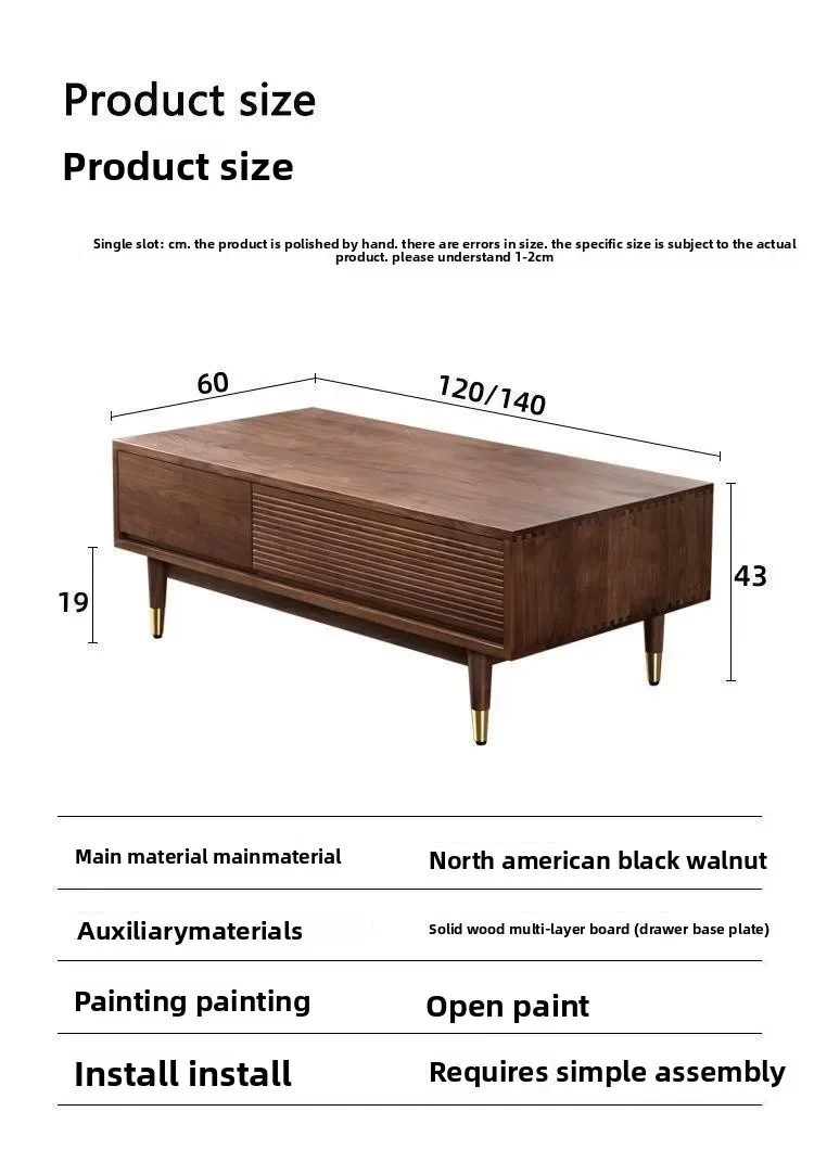 Nordic solid wood coffee table North American black walnut tea table small apartment simple