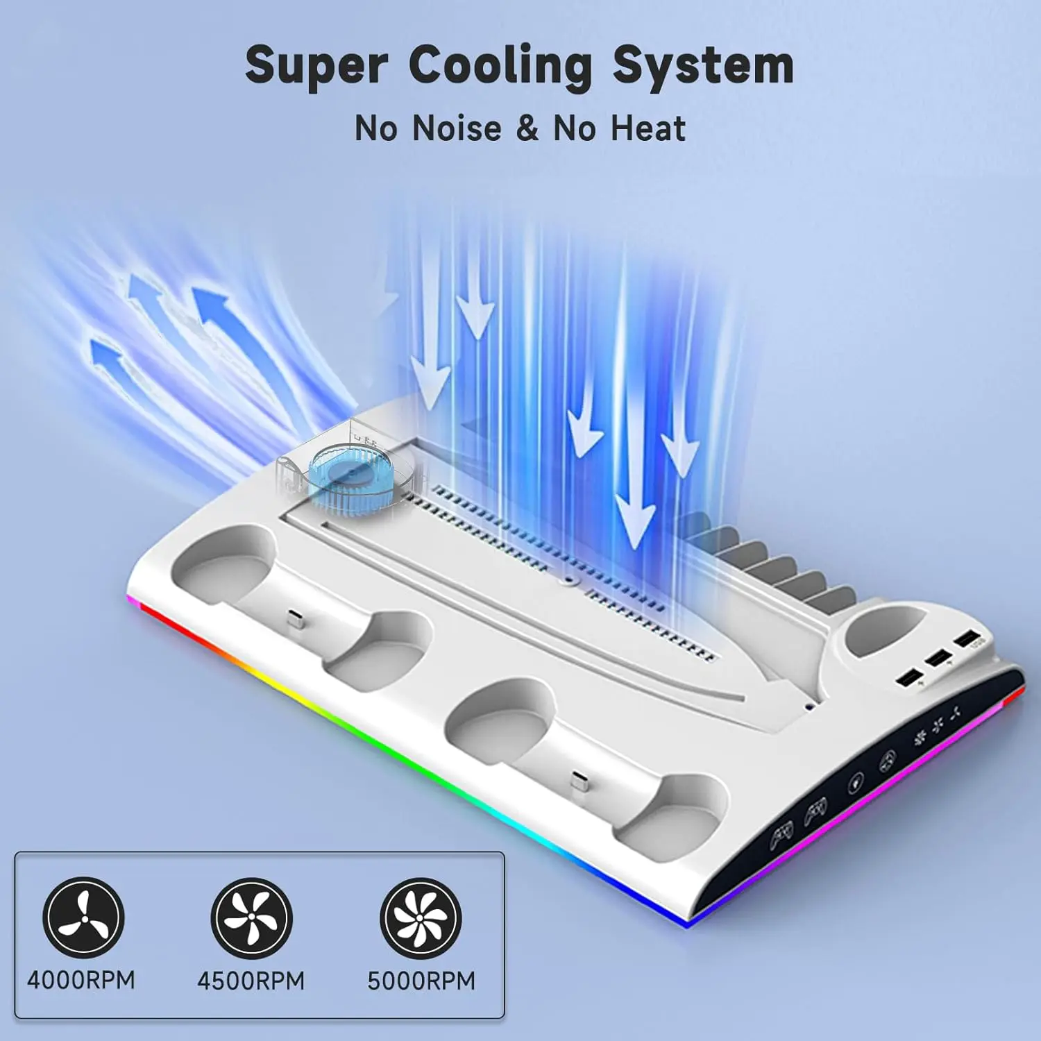 

Charging Stand for PS5, Multifunctional LED Cooling Stand with Charging Station, 2 Controllers for PS5&PS5 SLIM Console TP5-3570