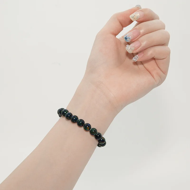 Natural Quartz Azurite Beaded Stretch Bracelet, Blue Planet Pattern Gemstone Bracelet, Healing Crystal Hand Jewelry