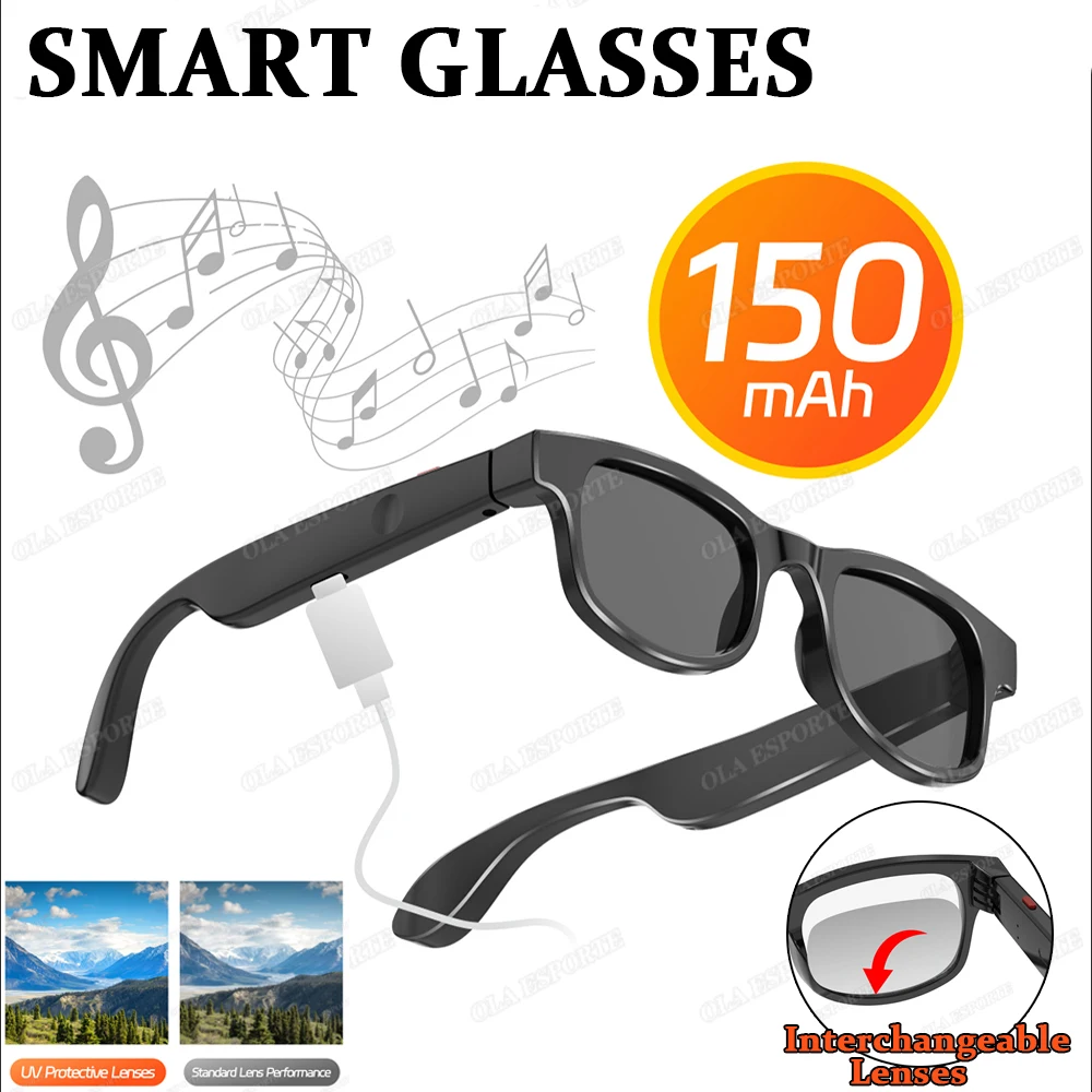 

Умные аудио солнцезащитные очки Встроенные динамики BT Очки Беспроводные музыкальные звонки Голосовой помощник Сменные линзы BT Smart Glasses