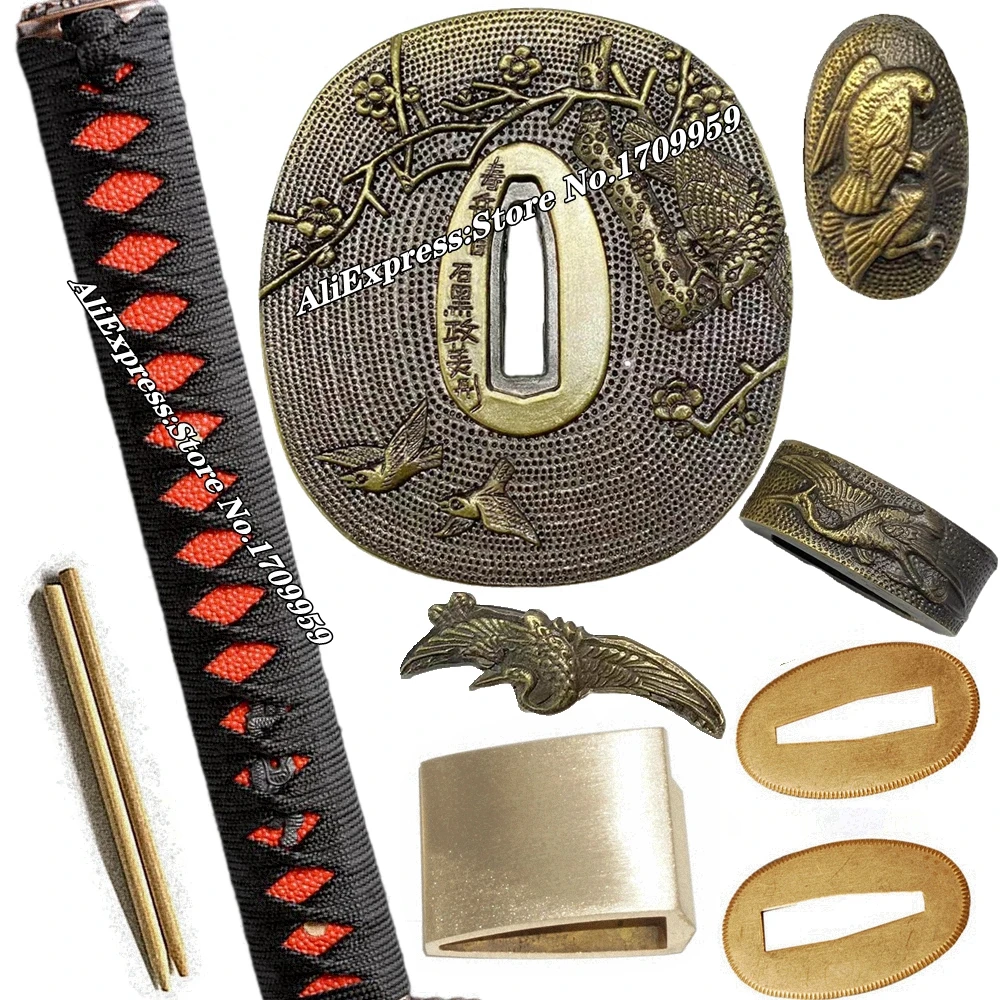 

Меч Tsuka с ручкой, 26 см, Tsuba Guard, фучи, Кашира, менюки, хабаки, сеппа для японской катаны, вакидзаси, Танто, фурнитура