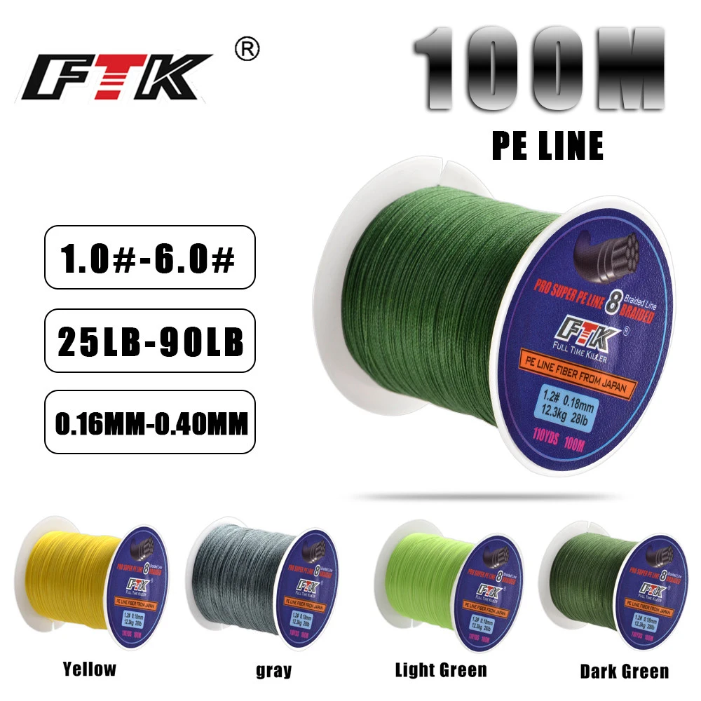 FTK 8 Strands Braided Fishing Line Multifilament 100M Carp Fishing Japanese Braided Wire Fishing Accessories Pe Line