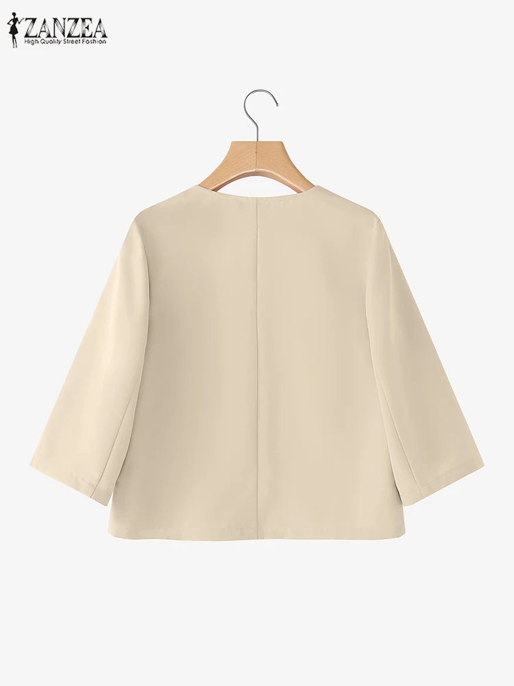 سترة نسائية أنيقة للخريف من ZANZEA خفيفة الوزن غير رسمية برقبة على شكل حرف v وأكمام ثلاثة أرباع وسترات مناسبة للتنقل ملابس مكتبية