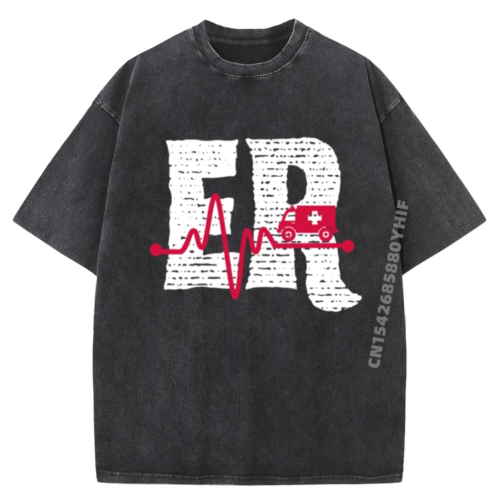 

Неотдел экстренной помощи ER Nurse Front Funky Женские футболки Мужская уличная одежда Удобные футболки Ретро стираные футболки