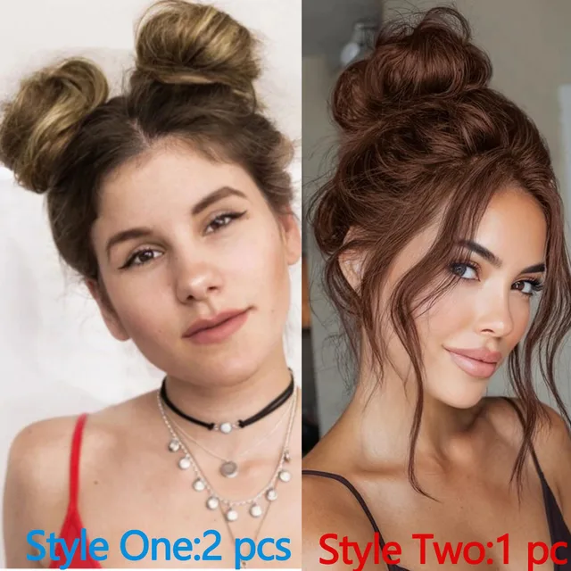 Synthetic Hair Bun Hair Drawstring Hair Bun Wig Flexible Brown Chignon Bun For Women Daily Use 4