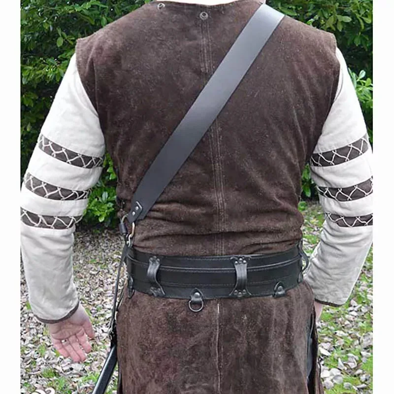 Medieval Knight Shoulder Belt Sword Holder Scabbard Holster Viking Leather Weapon Hanger Sheath Frog Larp Costume Props Sling