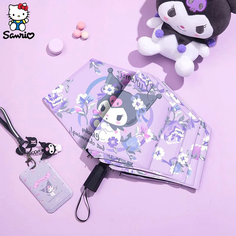 Cartoon Kuromi Umbrella Sanrio Kuromi Children's un Umbrella Sun Protection UV Student Cute Folding Umbrella Sunny Rain Dualuse