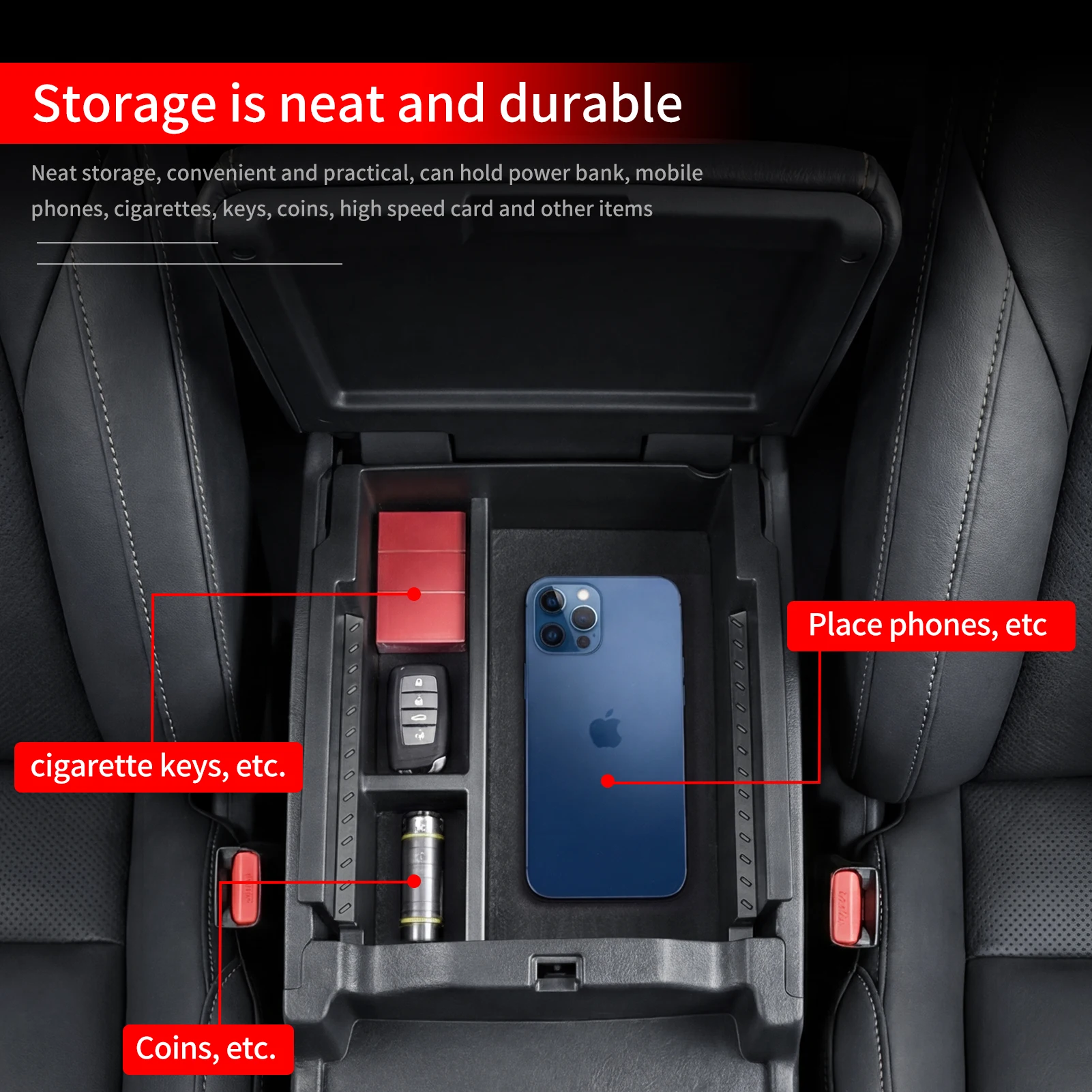 Picture 4: For 2026 Toyota Hilux SR5 Layered Center Console Armrest Storage Box Large Capacity Sorting Organizer Car Interior Accessories
