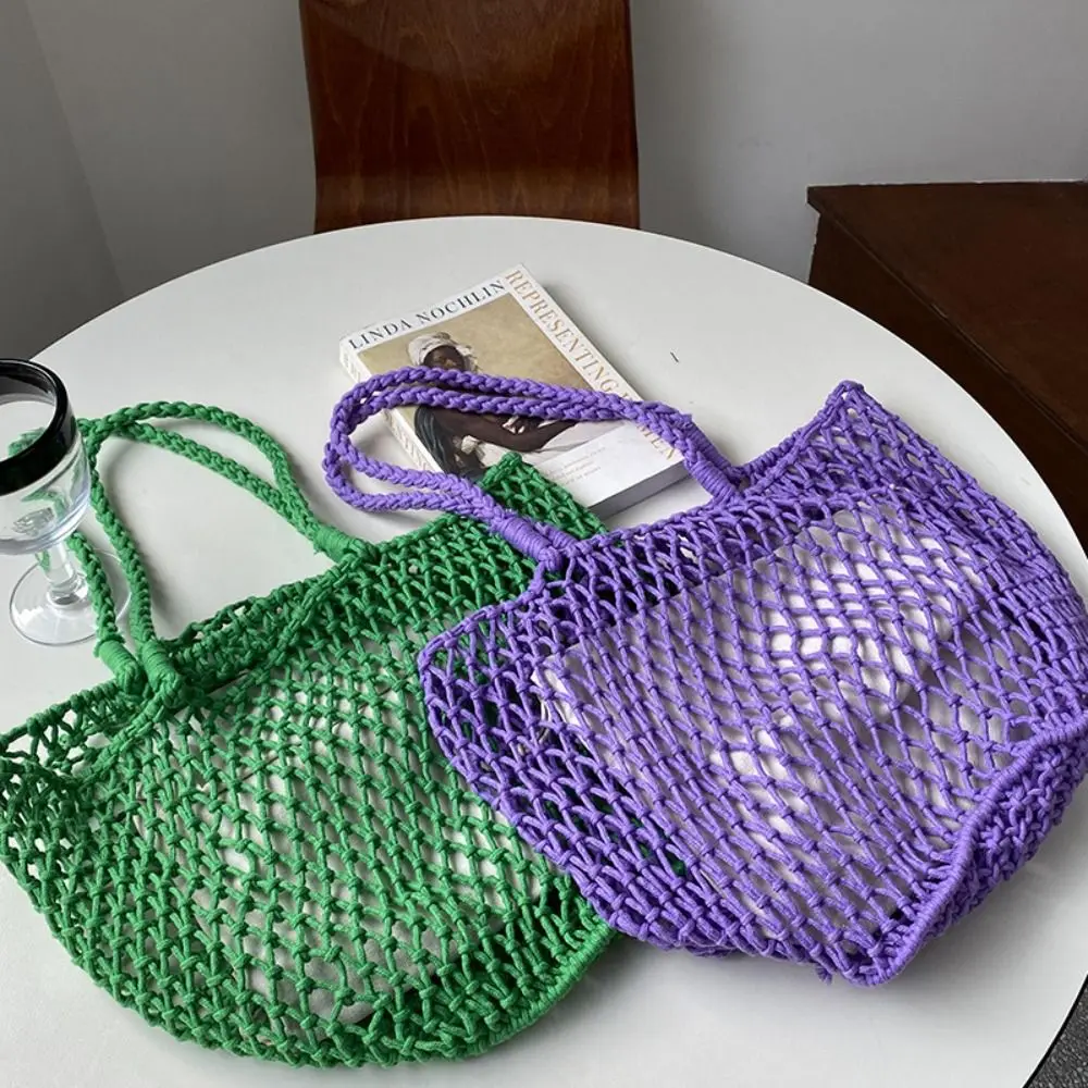 

Casual Shoulder Bag Hollowed Out Bag Cotton Rope Bohemian Weave Bag Large Capacity Cotton and Linen Crochet Tote Bag Shopping
