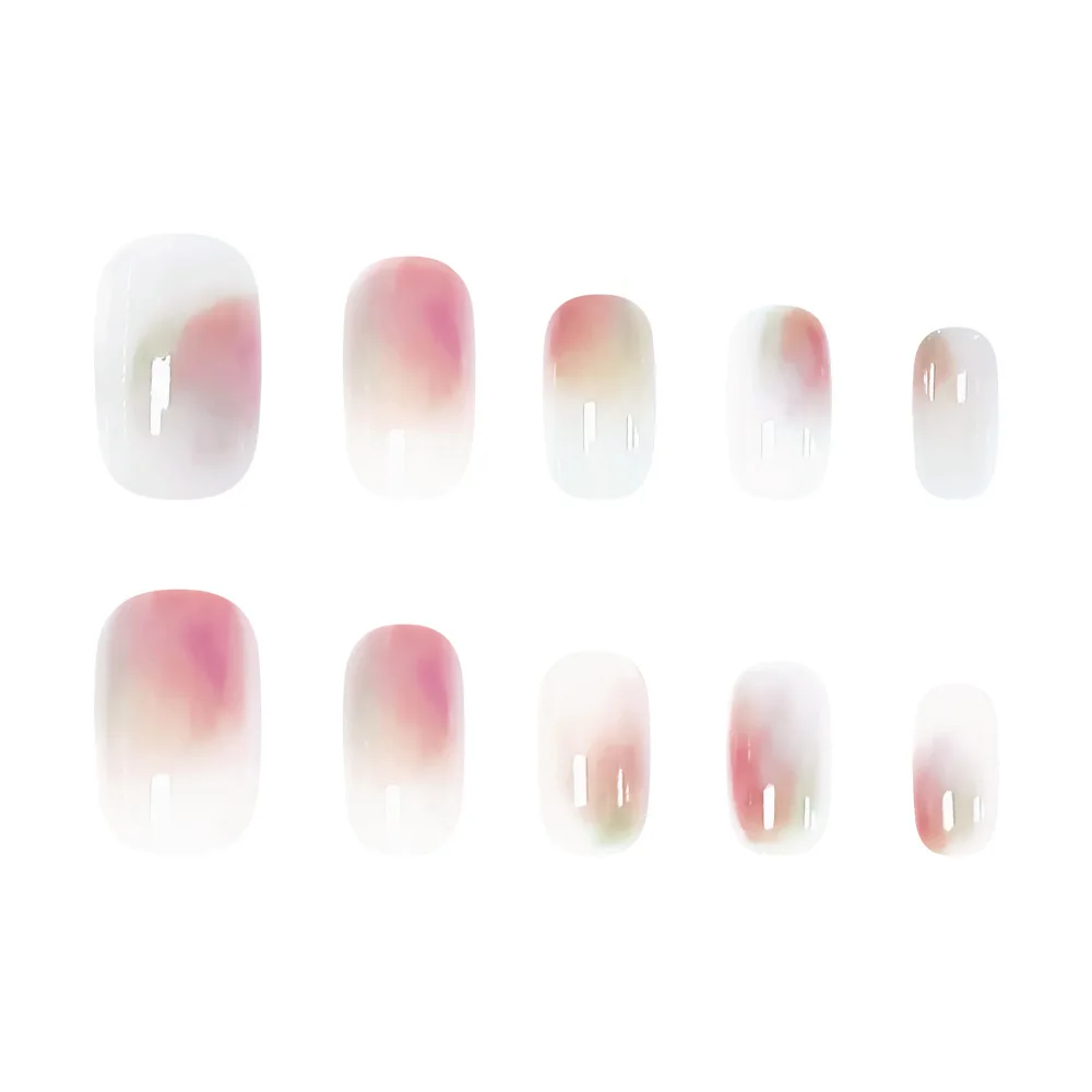 

2026 New Simple Autumn and Winter Milk Tea Color Wear Nails Pink and White Gradient Smudged Fake Nails