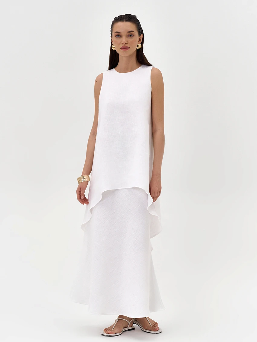 Marthaqiqi Casual White Female Sleepwear Set O-Neck Pajamas Sleeveless Nightie Backless Nightgown Long Skirts Home Clothes Women