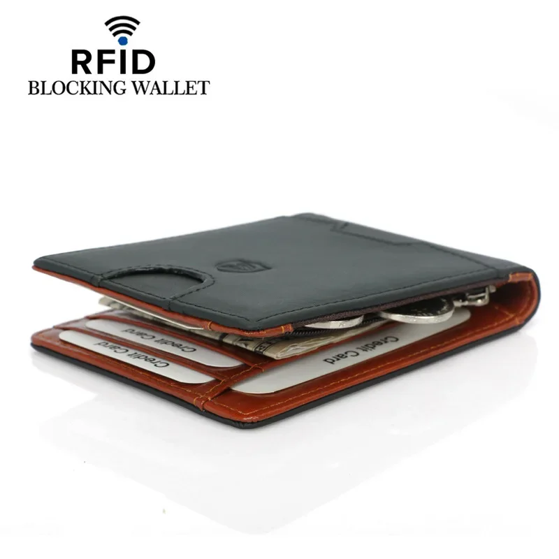 Portafoglio da uomo in vera pelle con portamonete porta carte di credito per uomo portatile bifold morsetto porta soldi maschile clip in metallo