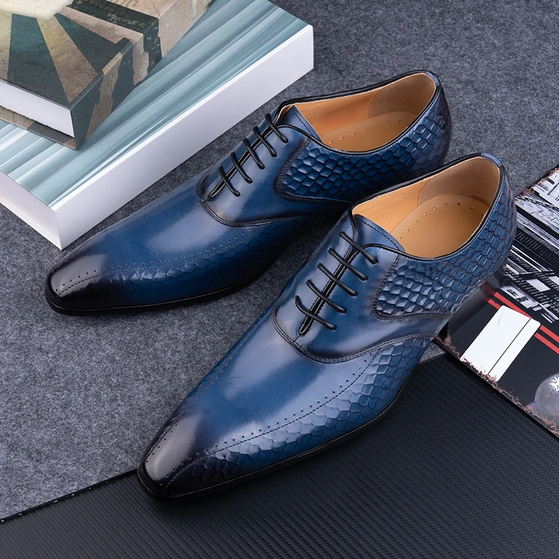 Mens Dress Shoes Side Printing Classic Oxfords Genuine Leather Sapatos Sociais Masculino Male Fashion Shoe Pointed